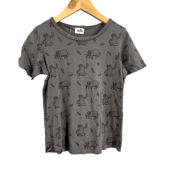 KIRA Organic Gray Short Sleeve Sloth Print Cotton Unisex T-Shirt Size 6 - Picture 1 of 6